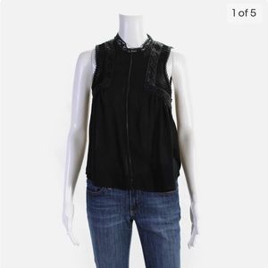 Rebecca Minkoff Womens Back Zip Pintuck Lace Trim Shirt Black